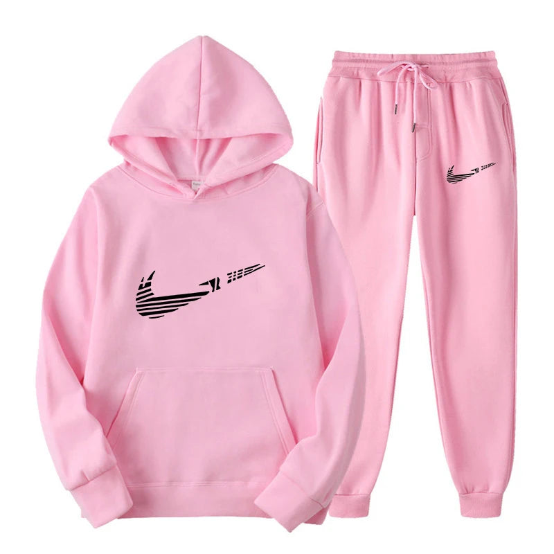 Men Tracksuit 2 Pieces Sets Hooded Sweatshirt +Drawstring Pants Male Hoodies Running Sportswear Men Women Autumn Sportwear