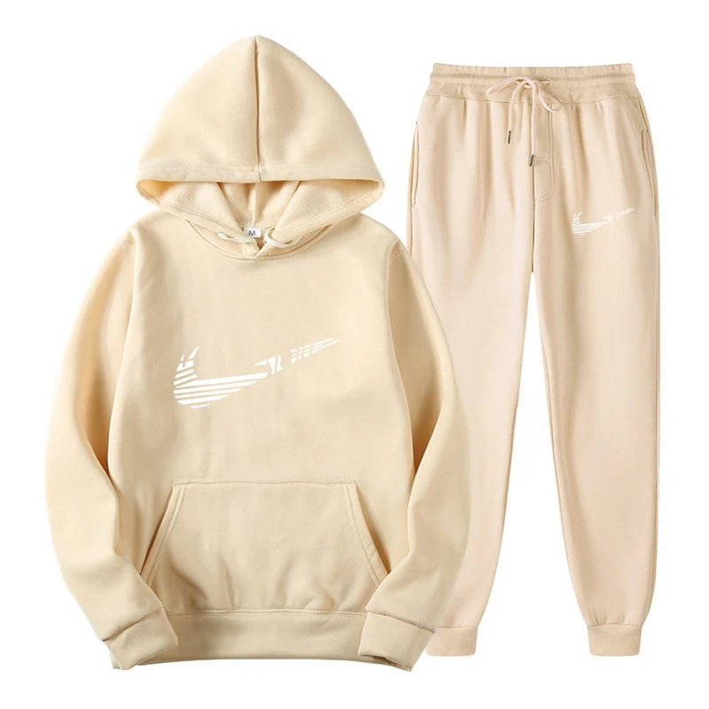 Men Tracksuit 2 Pieces Sets Hooded Sweatshirt +Drawstring Pants Male Hoodies Running Sportswear Men Women Autumn Sportwear
