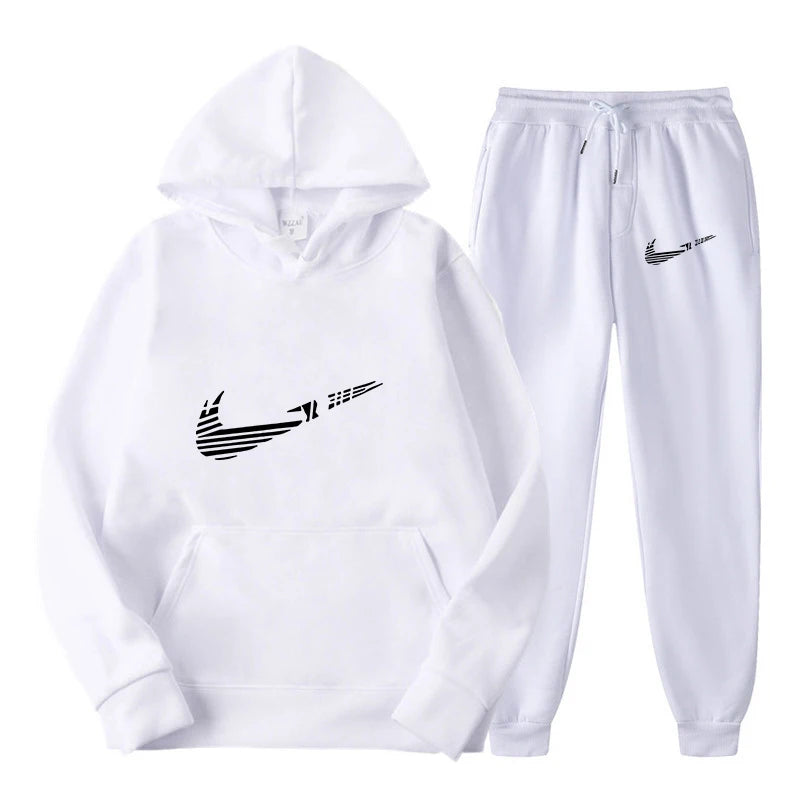 Men Tracksuit 2 Pieces Sets Hooded Sweatshirt +Drawstring Pants Male Hoodies Running Sportswear Men Women Autumn Sportwear