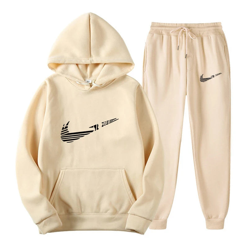 Men Tracksuit 2 Pieces Sets Hooded Sweatshirt +Drawstring Pants Male Hoodies Running Sportswear Men Women Autumn Sportwear