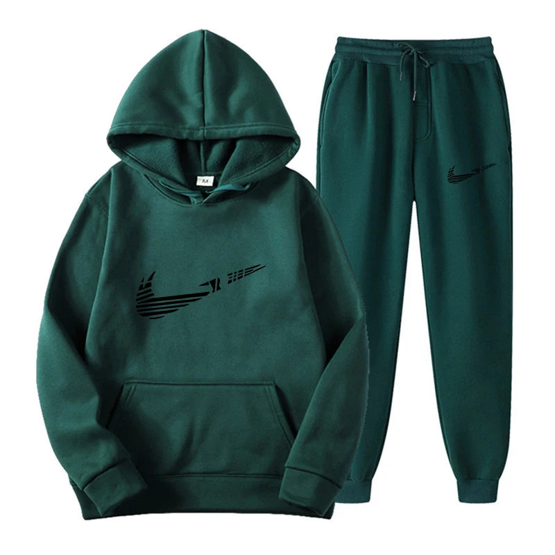 Men Tracksuit 2 Pieces Sets Hooded Sweatshirt +Drawstring Pants Male Hoodies Running Sportswear Men Women Autumn Sportwear