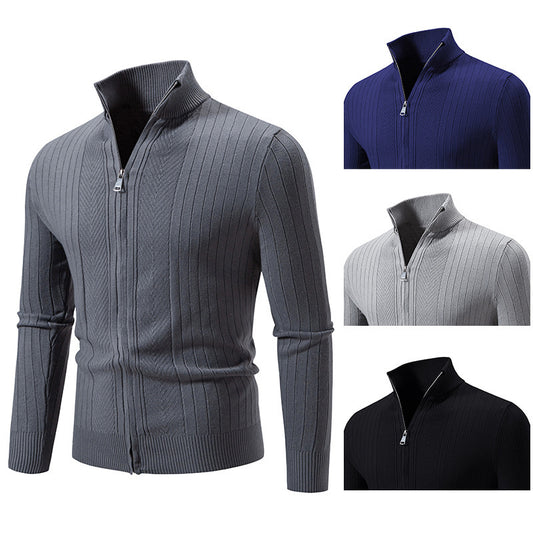 Solid Color Zipper Cardigan Jacket Coat For Men